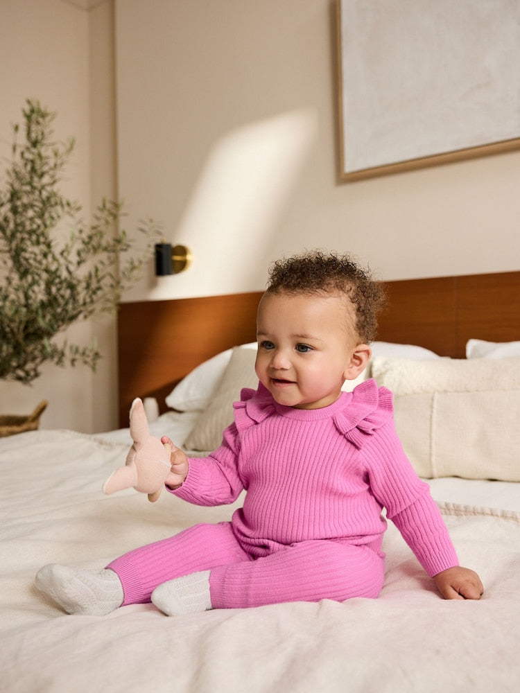 Bright Pink Baby Knitted Jumper and Leggings Set 2 Piece (0mths-3yrs)
