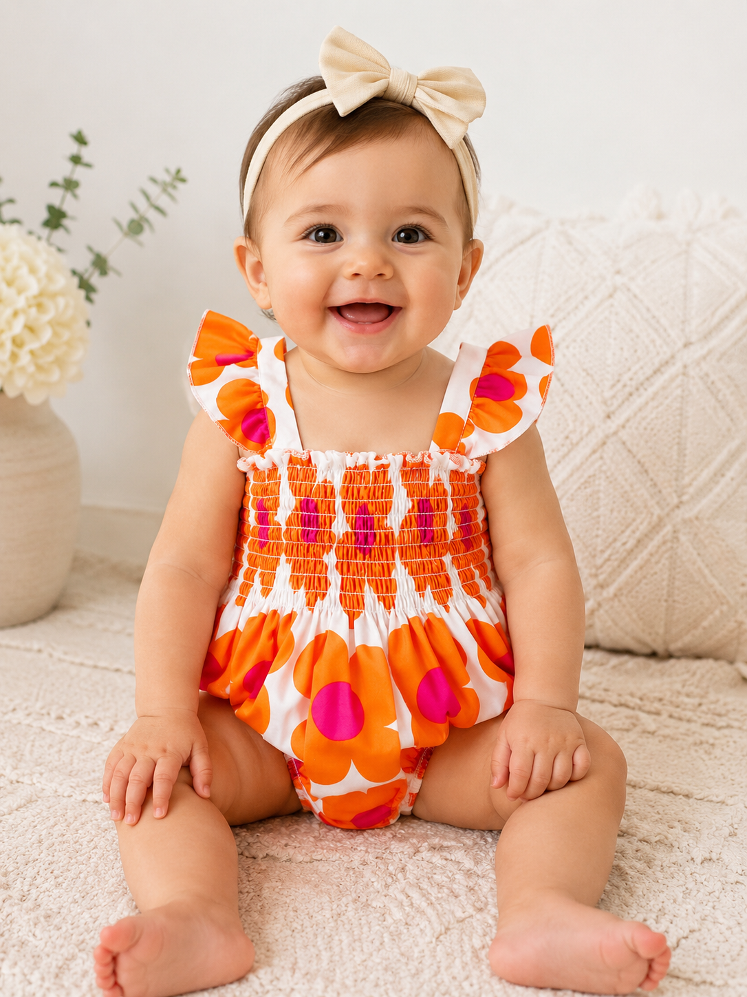 Sunburst Floral Smocked Baby Romper