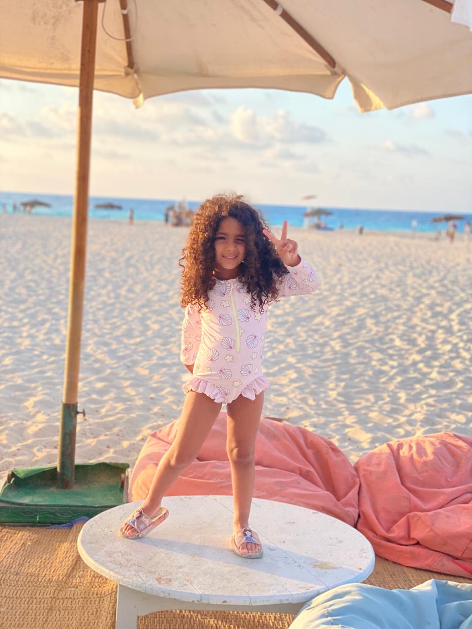 Mermaid Drift – Lavender Seashell Rashguard Swimsuit With Ruffles🧜♀️