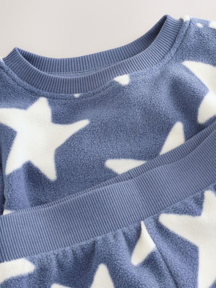 Blue/White Star Single Cosy Fleece Pyjamas (9mths-12yrs)