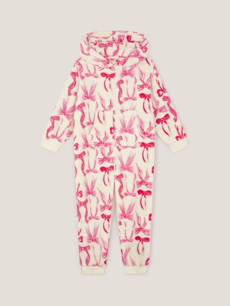 Monsoon Cream Bow Print Fleece Onesie
