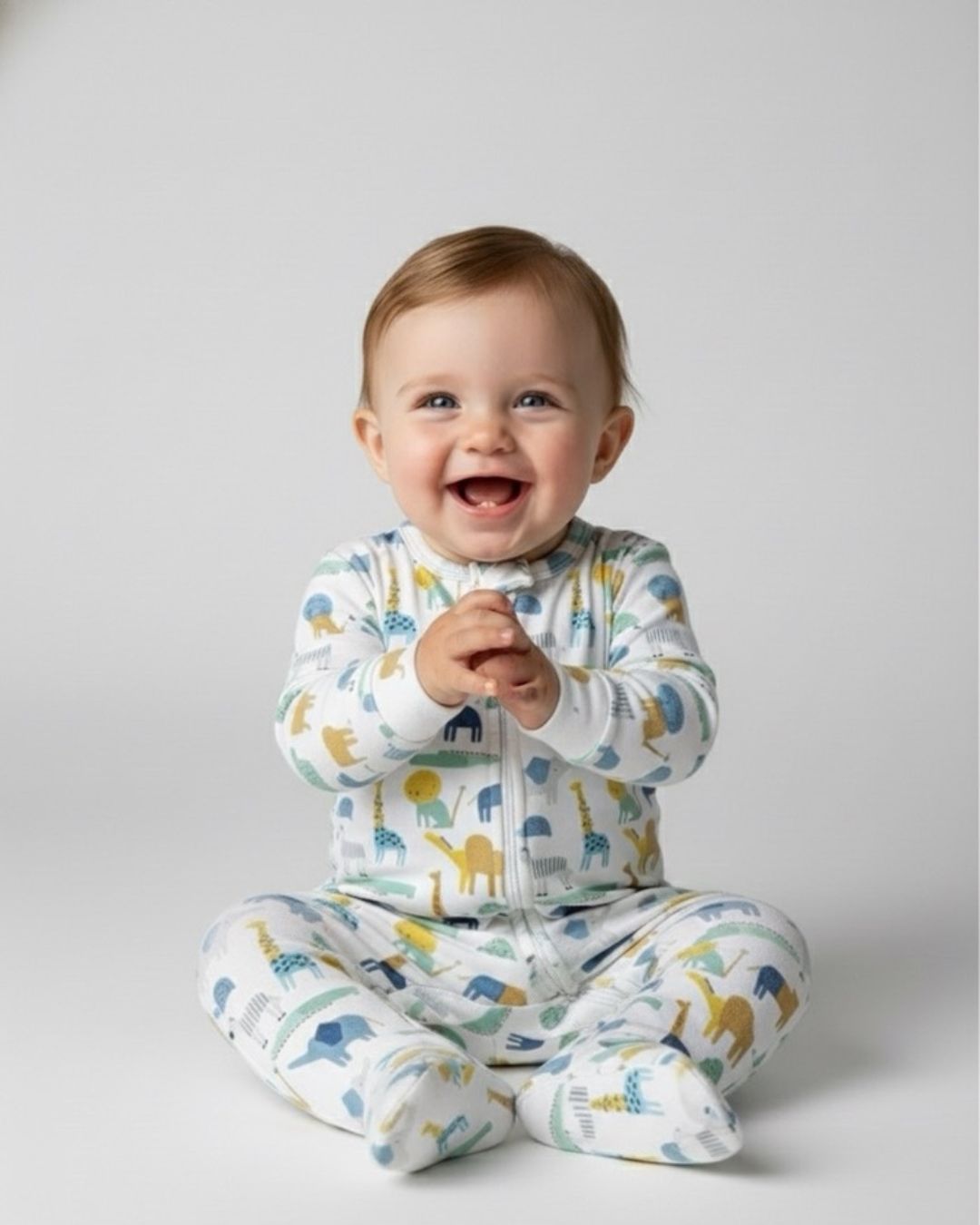 Blue Animal Forest 2-way zipper Fleece Onesie