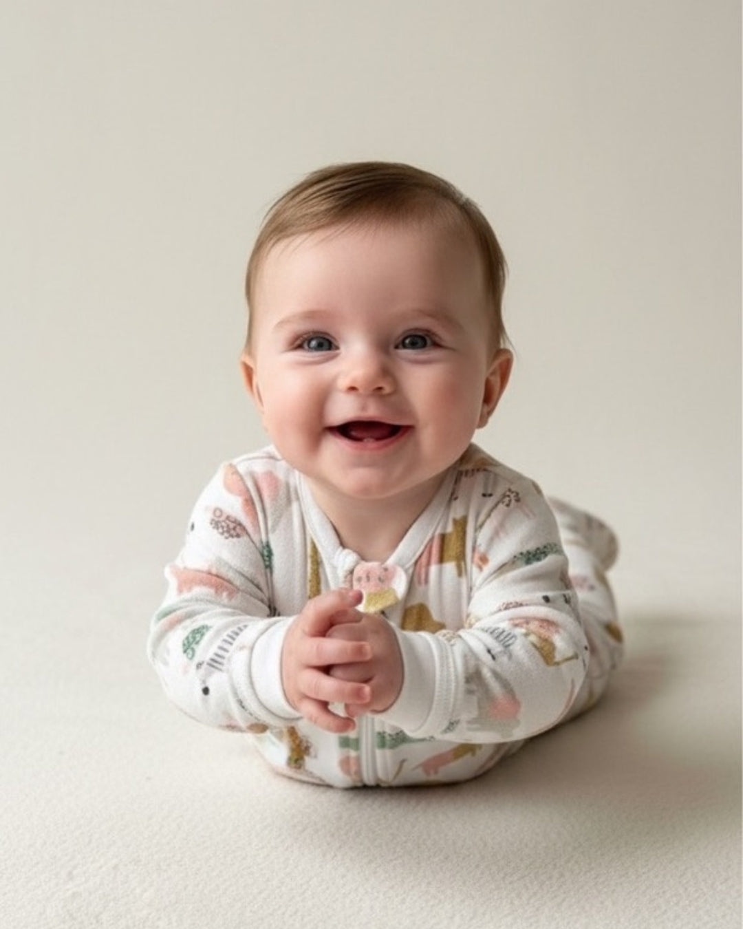 Pink Animal Forest 2-way zipper Fleece Onesie
