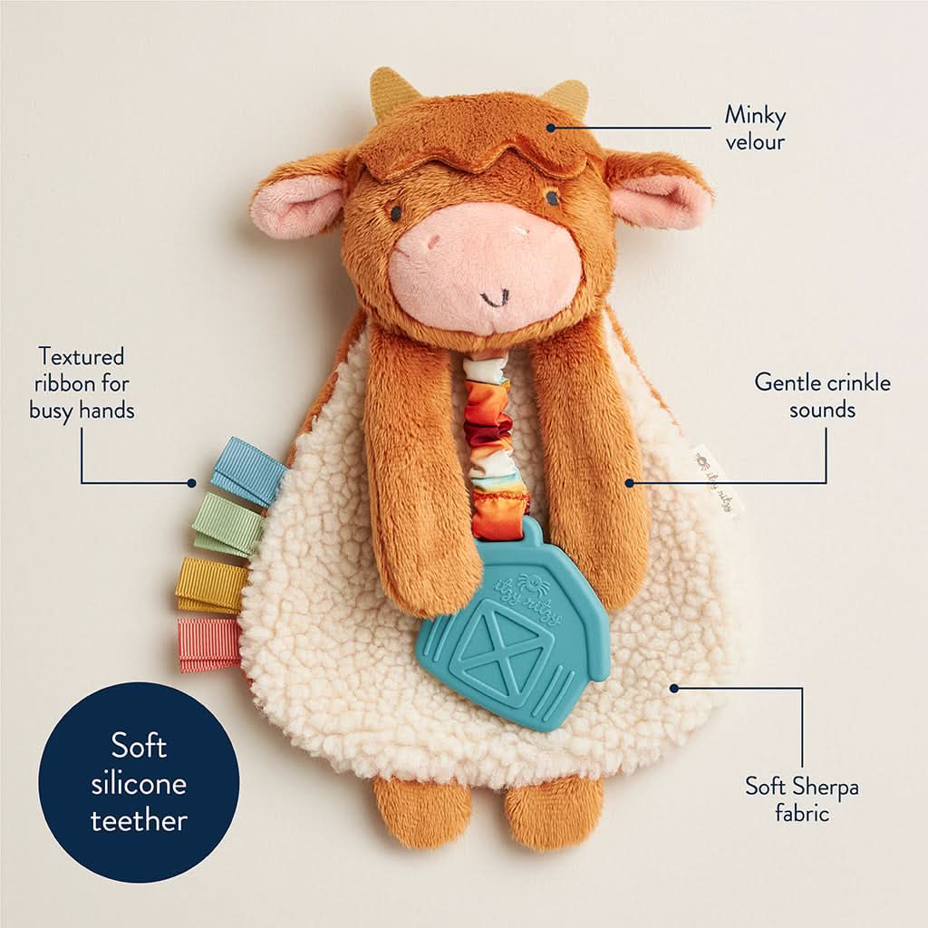 Itzy Lovey™ Plush and Teether Toy | Wyatt the Highland Cow