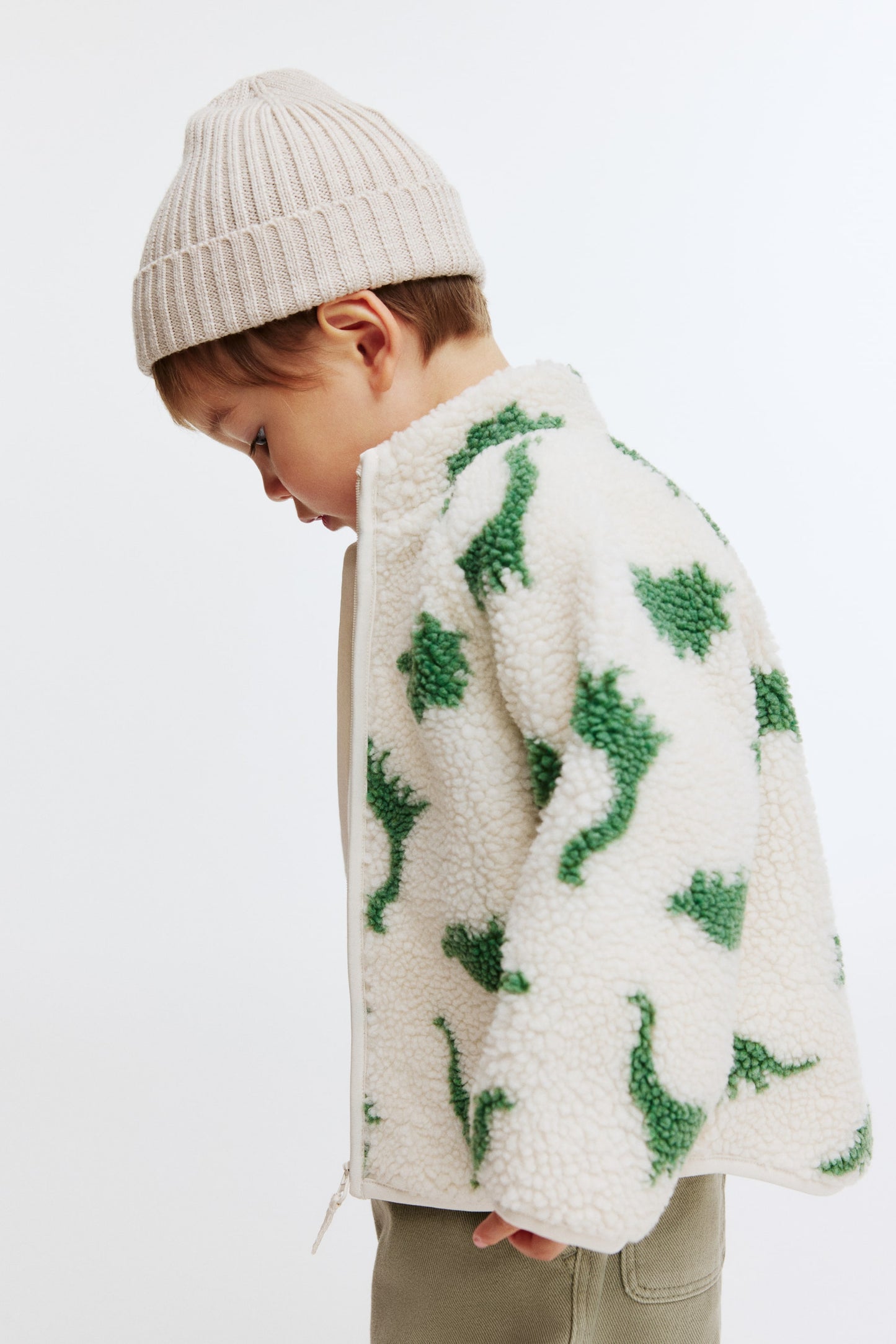 Green Dino Teddy Fleece Jacket