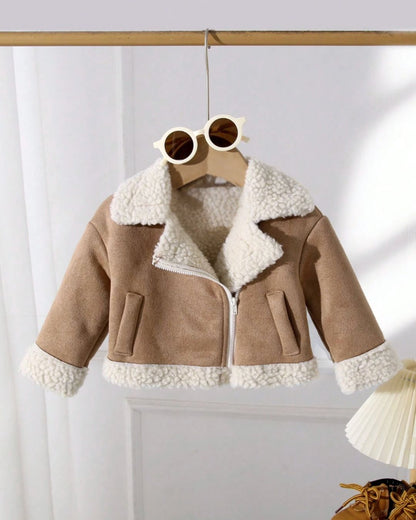 Khaki Faux Leather Zip-Up Jacket