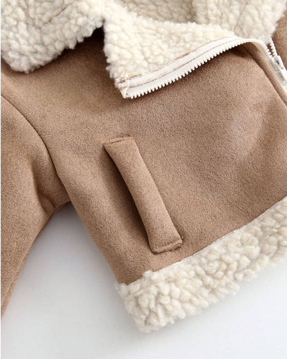 Khaki Faux Leather Zip-Up Jacket