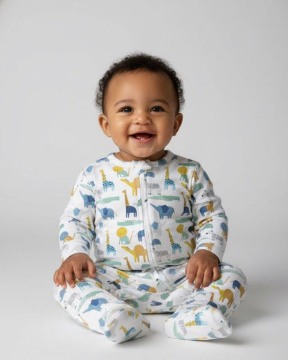 Blue Animal Forest 2-way zipper Fleece Onesie