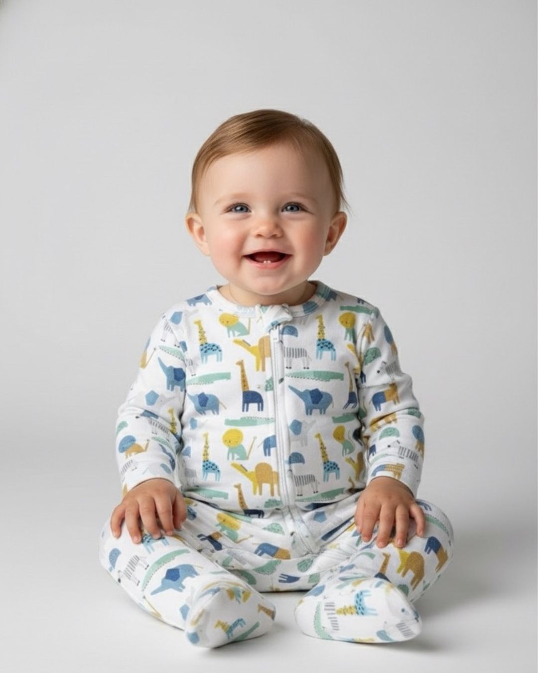 Blue Animal Forest 2-way zipper Fleece Onesie