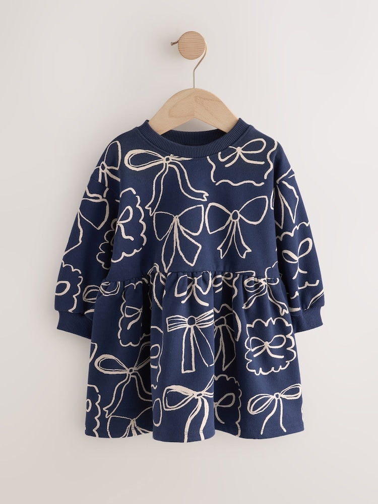 Navy Bow Sweat Dress (3mths-7yrs)