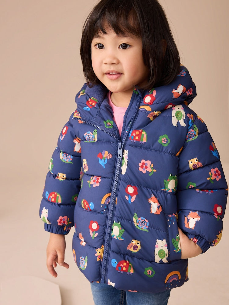 Navy Character Shower Resistant Fleece Lined Hooded Padded Coat (3mths-7yrs)