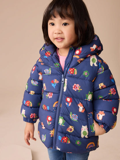 Navy Character Shower Resistant Fleece Lined Hooded Padded Coat (3mths-7yrs)
