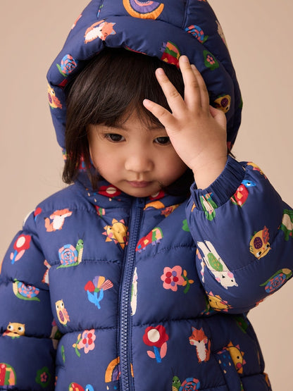 Navy Character Shower Resistant Fleece Lined Hooded Padded Coat (3mths-7yrs)