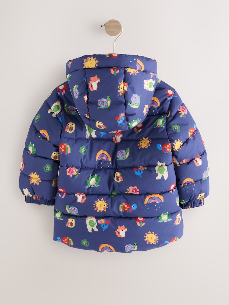 Navy Character Shower Resistant Fleece Lined Hooded Padded Coat (3mths-7yrs)