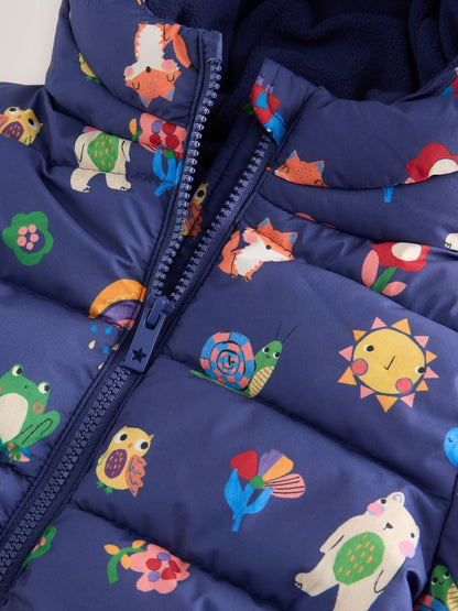 Navy Character Shower Resistant Fleece Lined Hooded Padded Coat (3mths-7yrs)