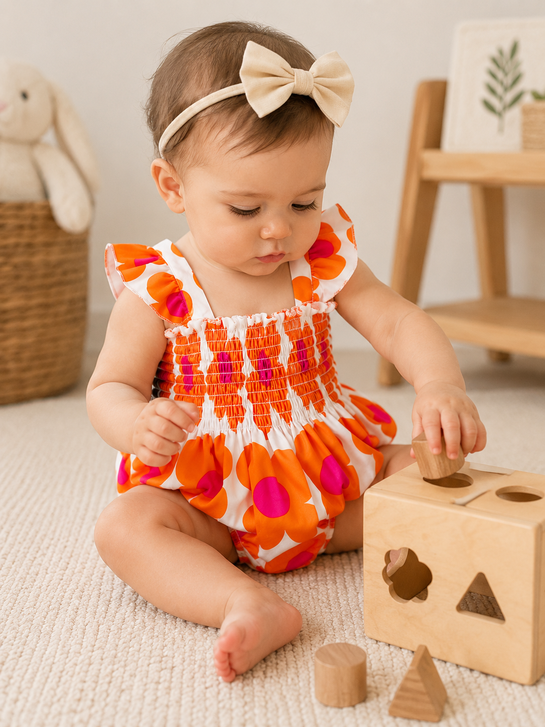 Sunburst Floral Smocked Baby Romper