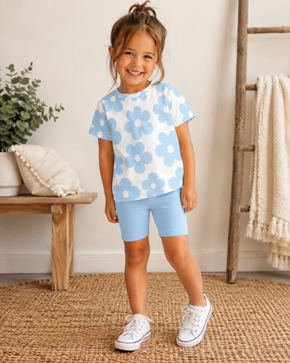 Blue Blossom Biker Short Set
