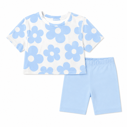 Blue Blossom Biker Short Set