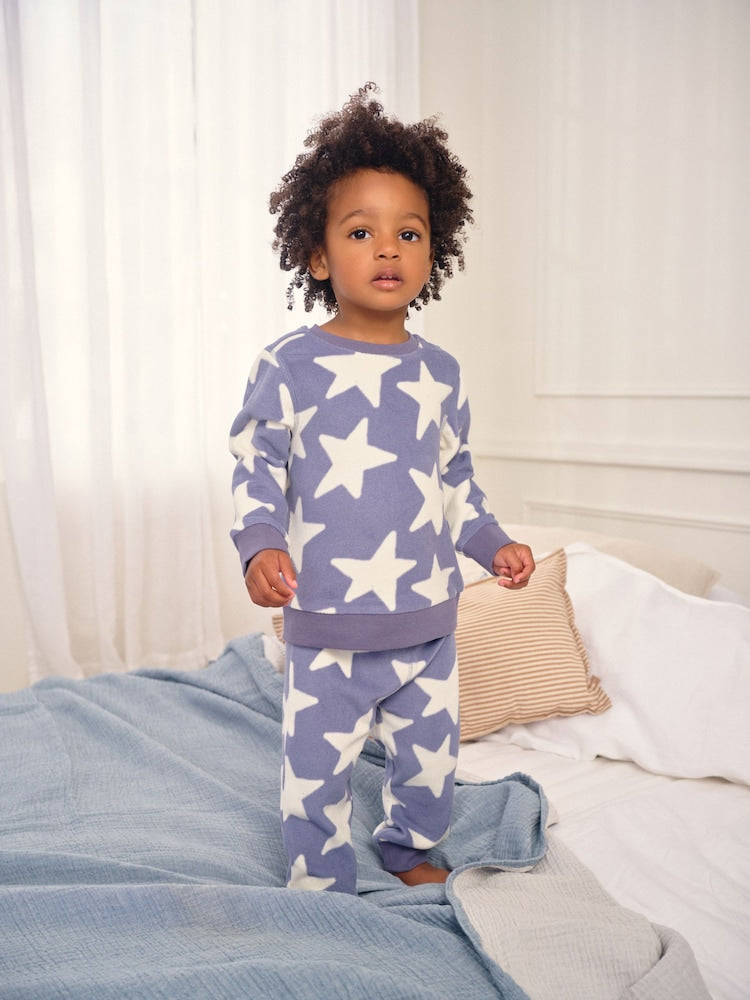 Blue/White Star Single Cosy Fleece Pyjamas (9mths-12yrs)