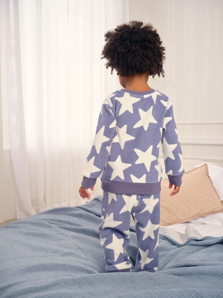 Blue/White Star Single Cosy Fleece Pyjamas (9mths-12yrs)