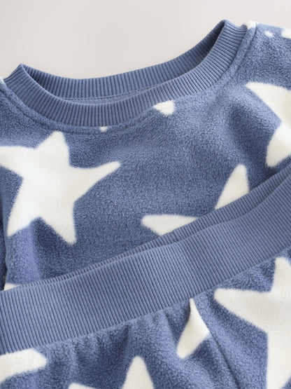 Blue/White Star Single Cosy Fleece Pyjamas (9mths-12yrs)