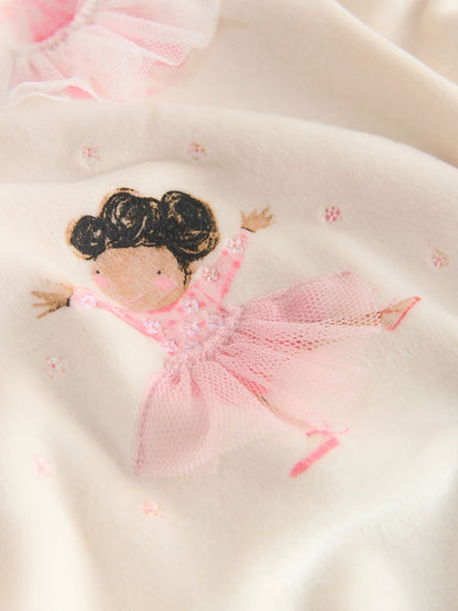 Ecru/Pink Ballerina Cosy Fleece Pyjamas (9mths-10yrs)