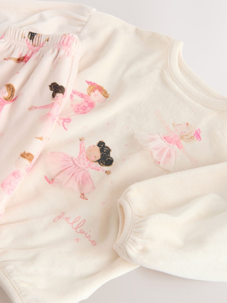 Ecru/Pink Ballerina Cosy Fleece Pyjamas (9mths-10yrs)