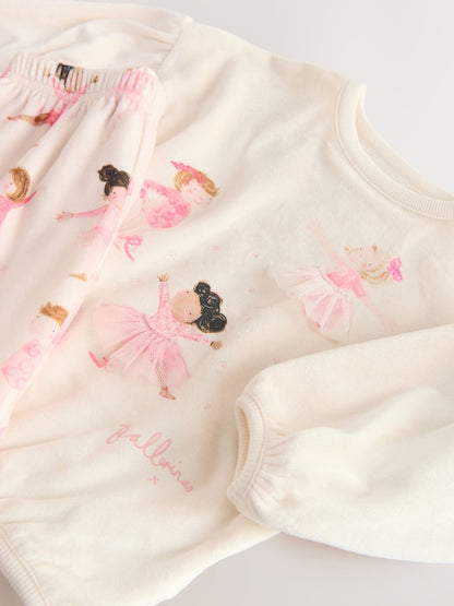 Ecru/Pink Ballerina Cosy Fleece Pyjamas (9mths-10yrs)