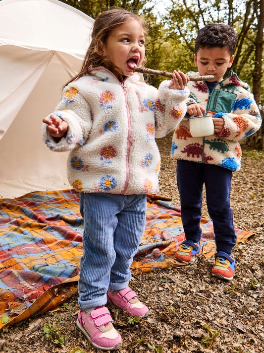 JoJo Maman Bébé Cream Big Flower Hooded Fleece Jacket