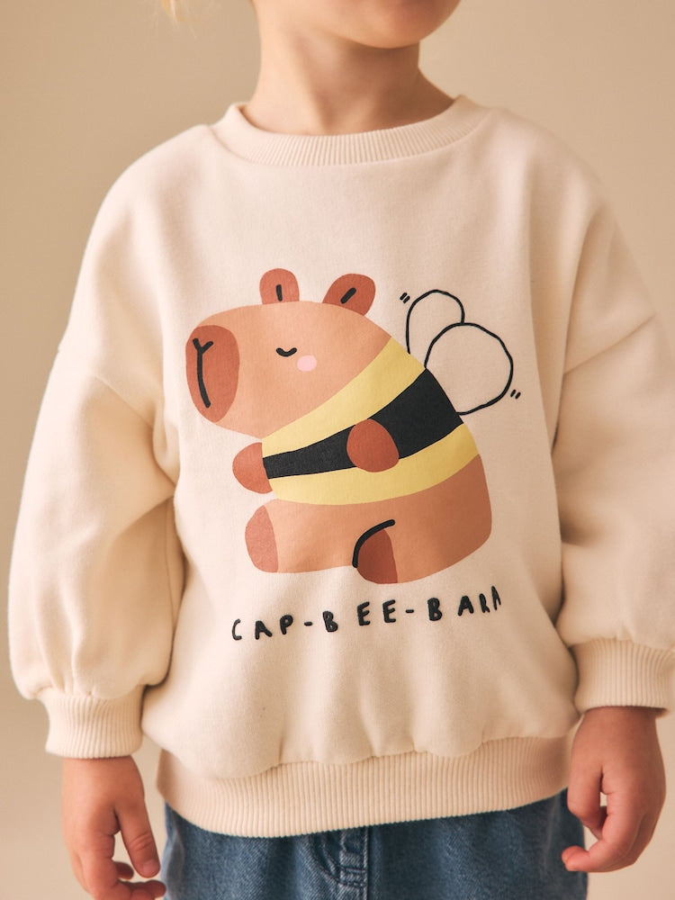 Cream Capybara Crew Neck Sweatshirt (3mths-7yrs)