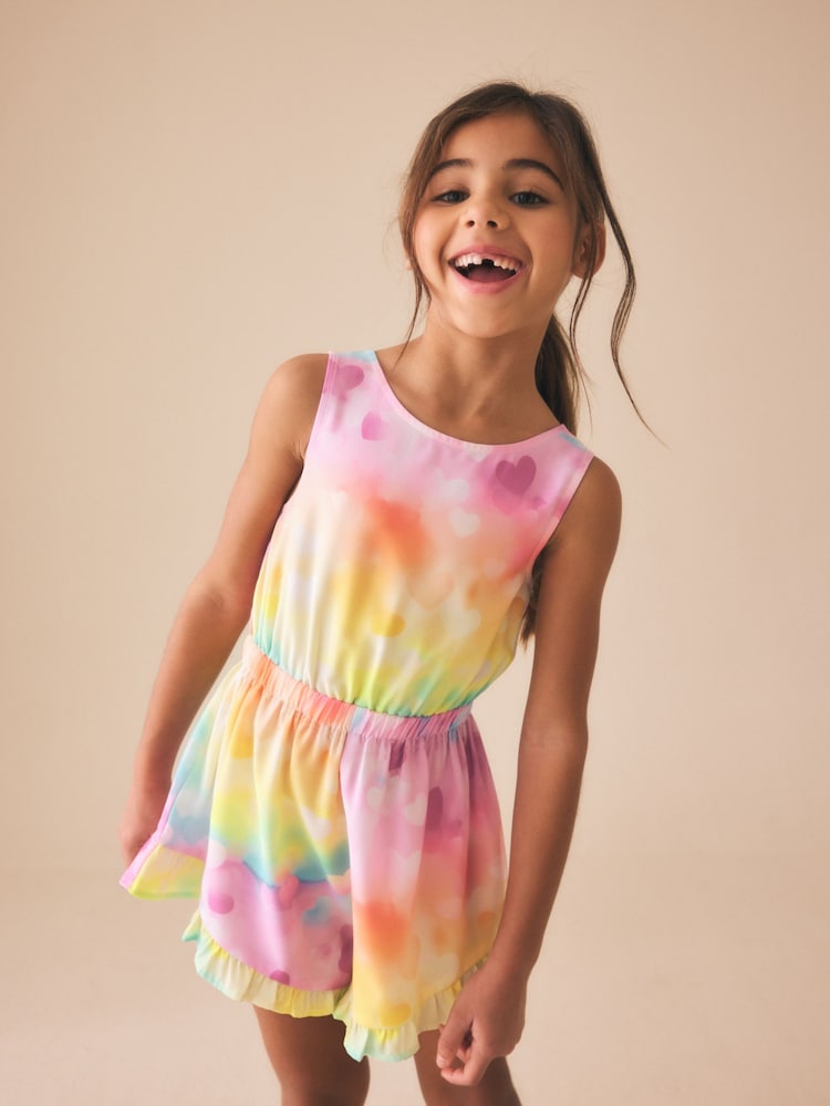 Rainbow Heart Brights Open Back Ruffle Hem Playsuit (3-16yrs)