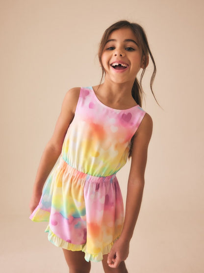Rainbow Heart Brights Open Back Ruffle Hem Playsuit (3-16yrs)