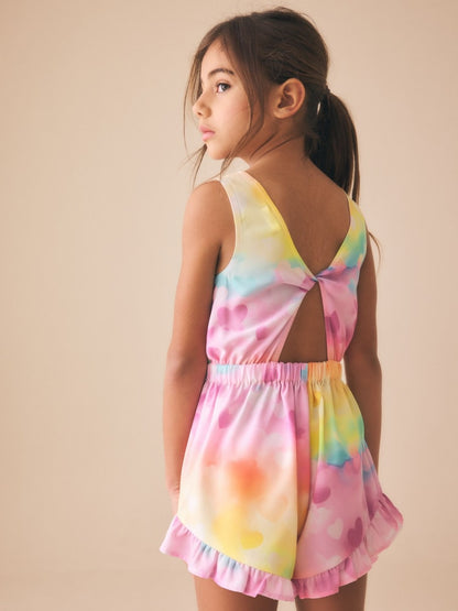 Rainbow Heart Brights Open Back Ruffle Hem Playsuit (3-16yrs)
