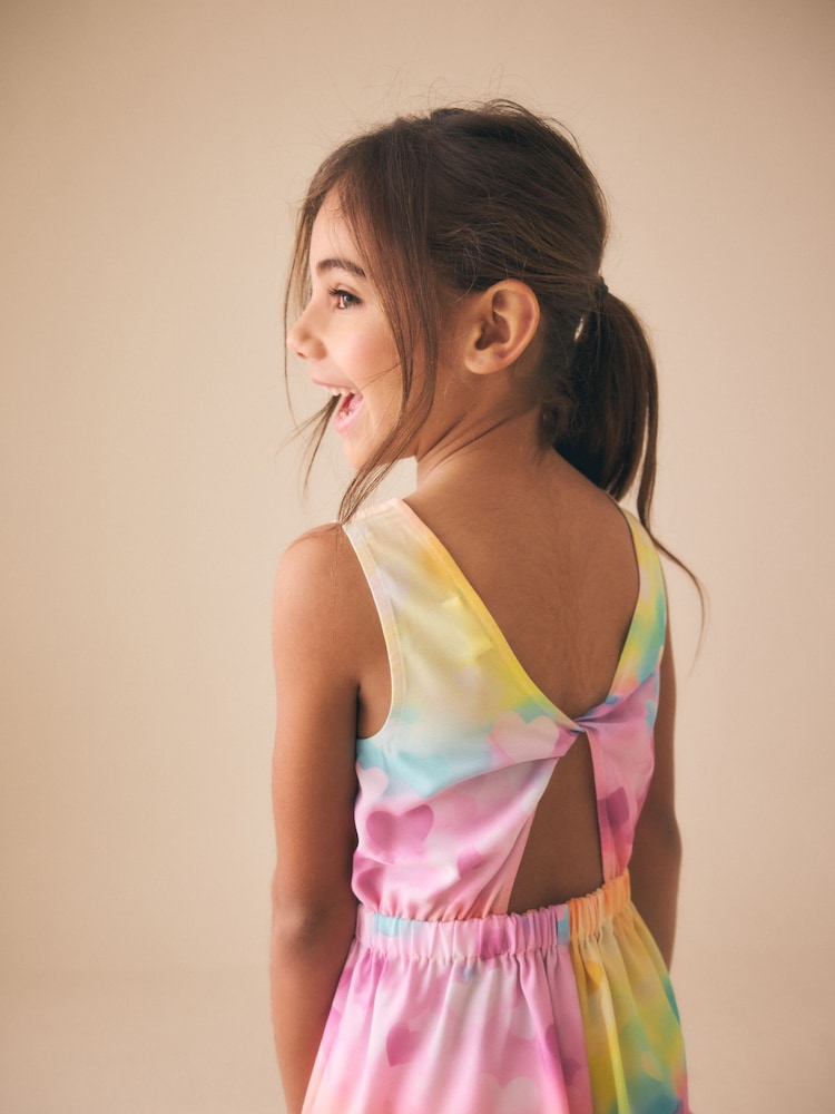 Rainbow Heart Brights Open Back Ruffle Hem Playsuit (3-16yrs)