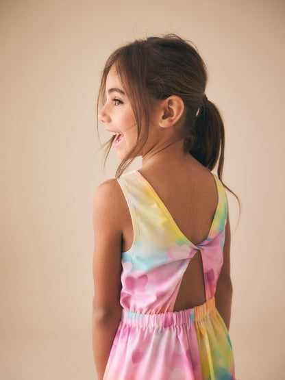 Rainbow Heart Brights Open Back Ruffle Hem Playsuit (3-16yrs)