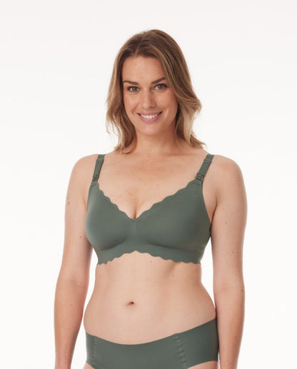 Jelly Strip - Seamless Floral Push up Nursing Bra,  Pine Green
