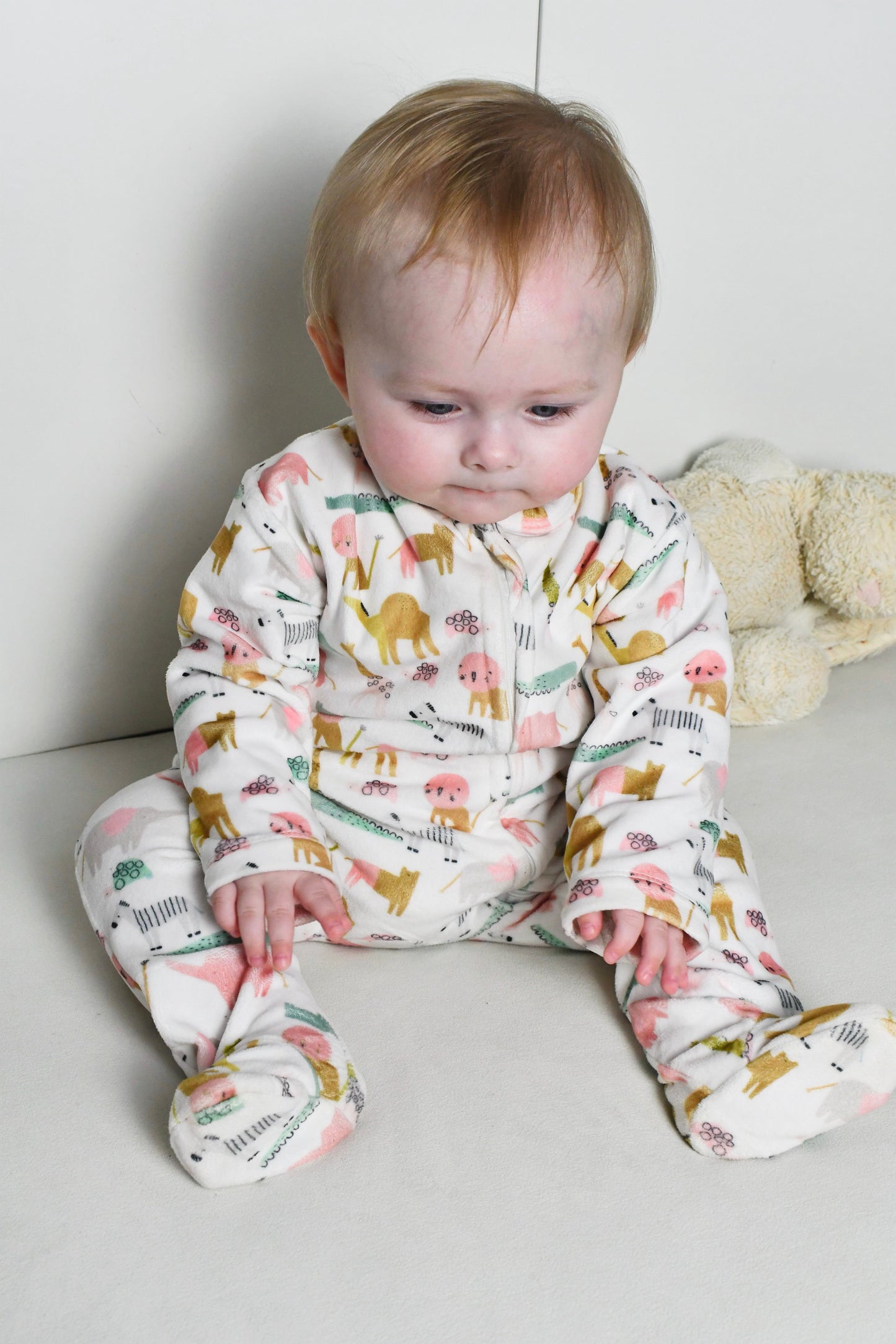 Pink Animal Forest 2-way zipper Fleece Onesie