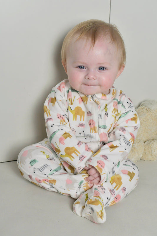 Pink Animal Forest 2-way zipper Fleece Onesie