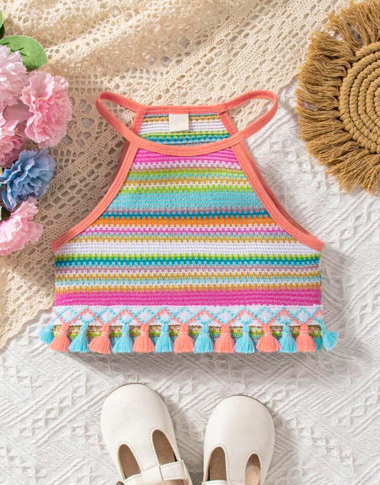 Girls' Summer Rainbow Woven Strap Tank! 🌈☀️