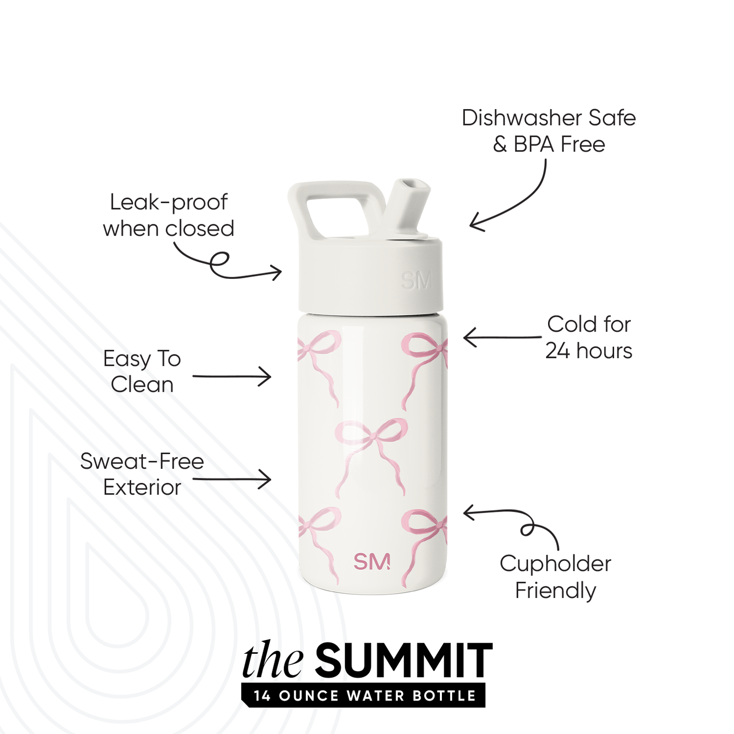 Summit Kids Water Bottle with Straw Lid, Bows