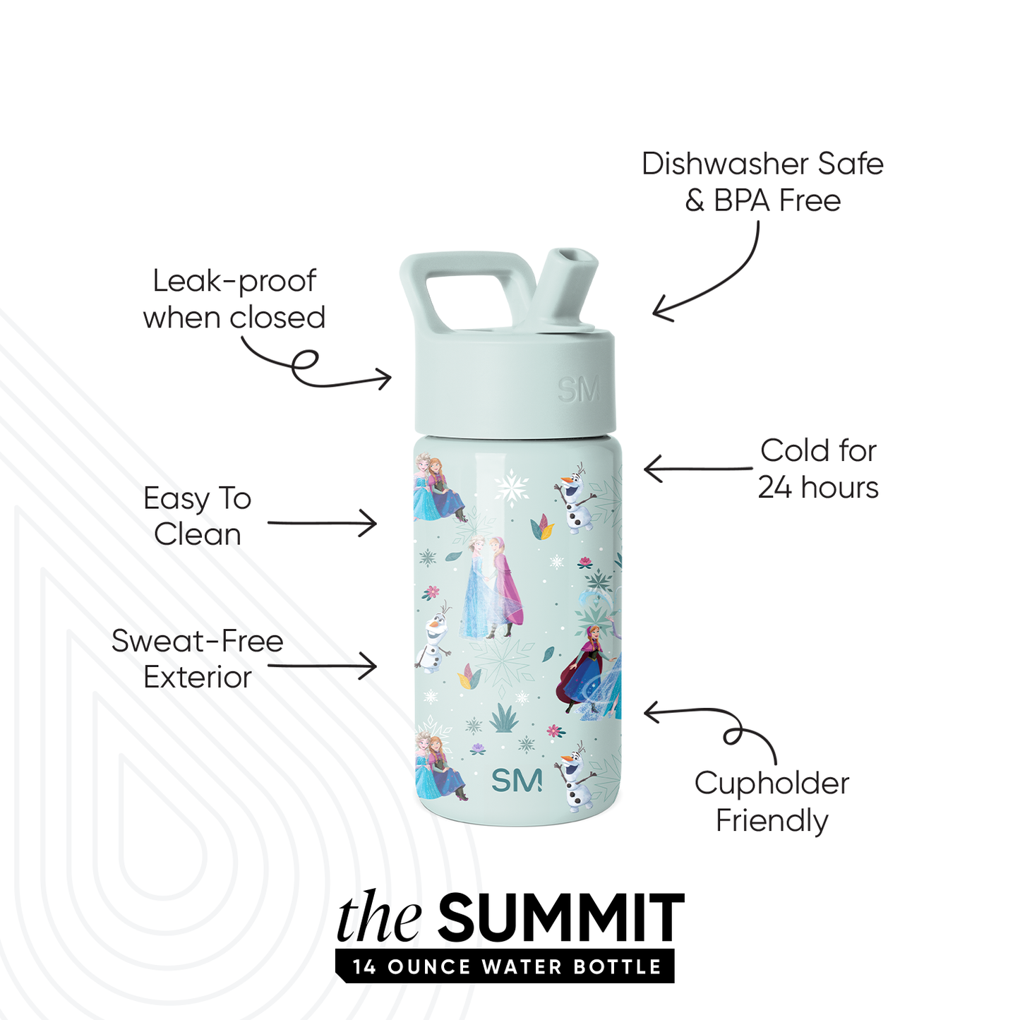 Summit Kids Water Bottle with Straw Lid, Frozen Swirls