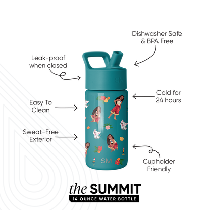 Summit Kids Water Bottle with Straw Lid, Moana Oceana