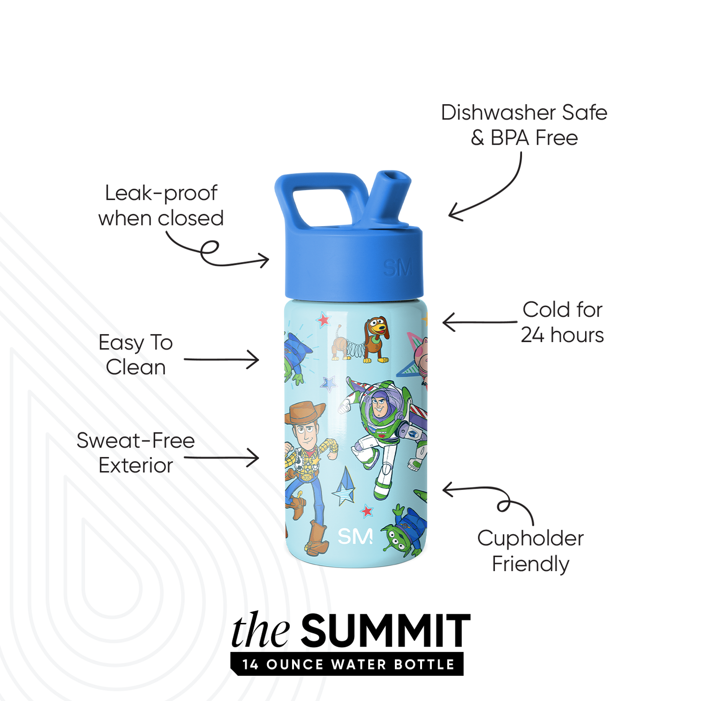 Summit Kids Water Bottle with Straw Lid, Buzz and Woody Adventures
