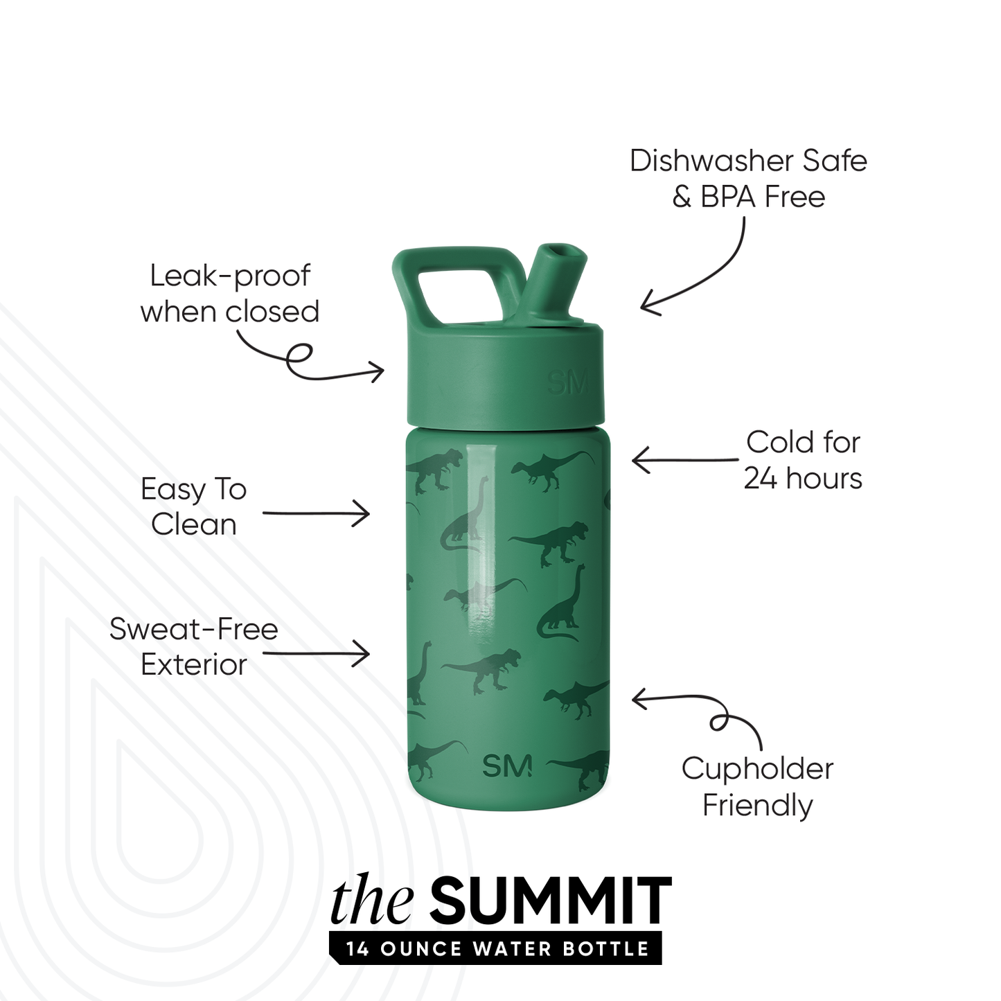 Summit Kids Water Bottle with Straw Lid, Dino World