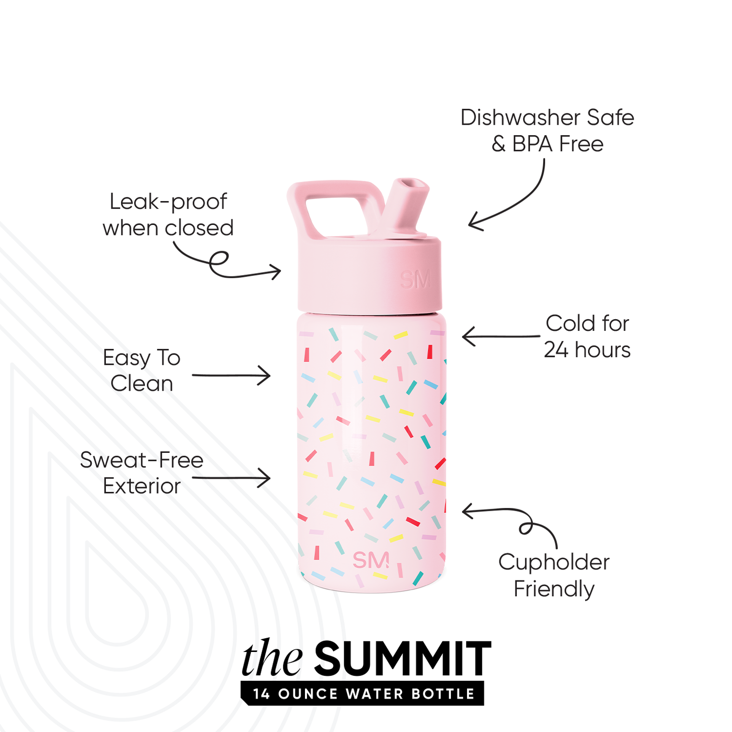 Summit Kids Water Bottle with Straw Lid, Confetti