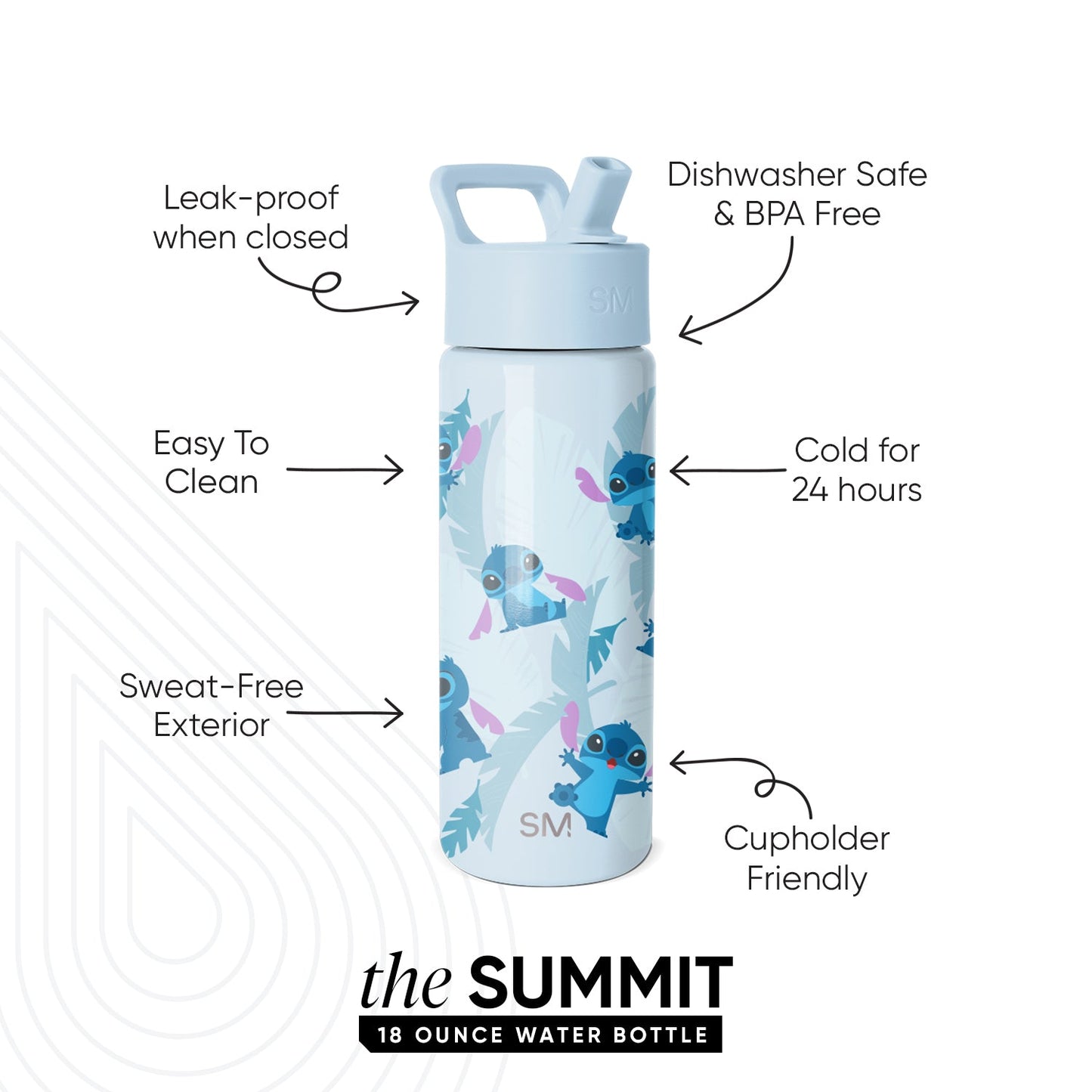 Summit Kids Water Bottle with Straw Lid, Tropical Stitch