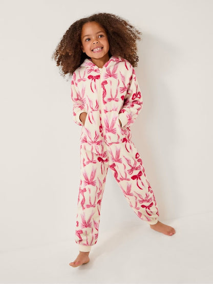 Monsoon Cream Bow Print Fleece Onesie