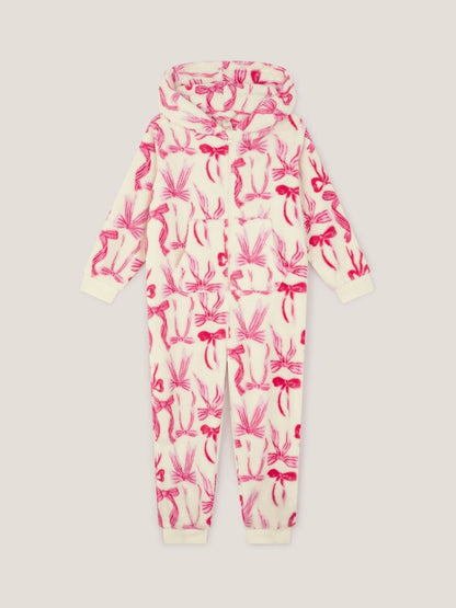 Monsoon Cream Bow Print Fleece Onesie