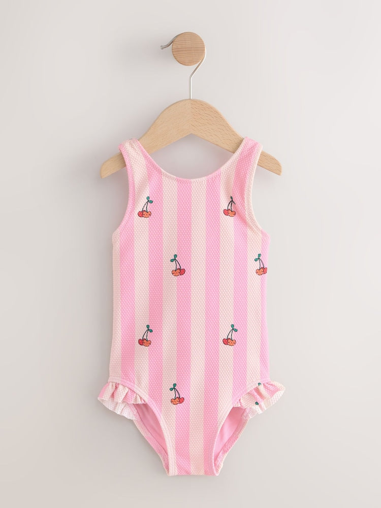 Pink Cherry Stripe Frill Leg Swimsuit (3mths-7yrs)