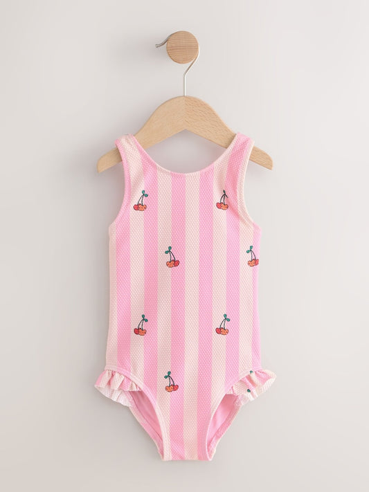 Pink Cherry Stripe Frill Leg Swimsuit (3mths-7yrs)